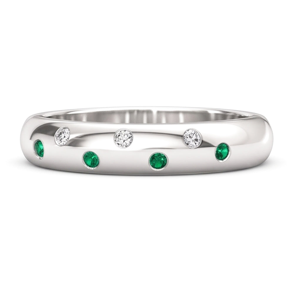 Gypsy Natural Earth Mined Diamond ( Not Lab Grown ) Green Emerald Band 1.10 Carats White Gold 14K
