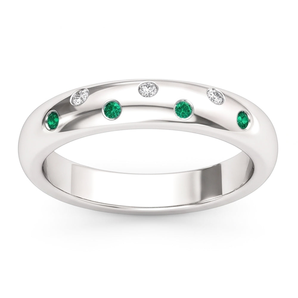 Gypsy Natural Earth Mined Diamond ( Not Lab Grown ) Green Emerald Band 1.10 Carats White Gold 14K