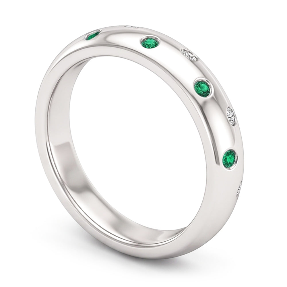 Gypsy Natural Earth Mined Diamond ( Not Lab Grown ) Green Emerald Band 1.10 Carats White Gold 14K