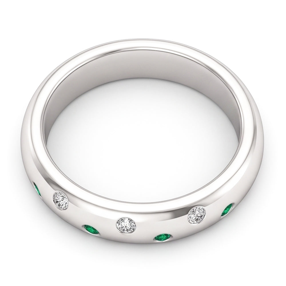 Gypsy Natural Earth Mined Diamond ( Not Lab Grown ) Green Emerald Band 1.10 Carats White Gold 14K