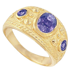 Gypsy 14K Oval Sri Lanka Purple Sapphire 3 Carat Men's Ring Yellow Gold Band