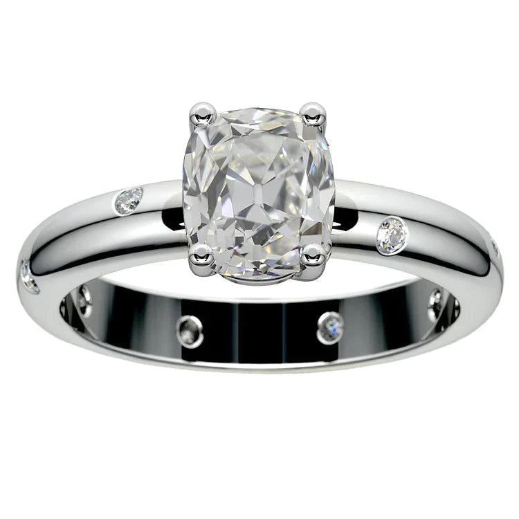 Gypsy Engagement Ring Old Cut Cushion Real Diamond 4.75 Ct Flush Setting