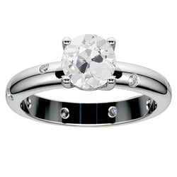 Gypsy Old Miner Real Engagement Ring With Accents 3 Ct Gold Flush Set