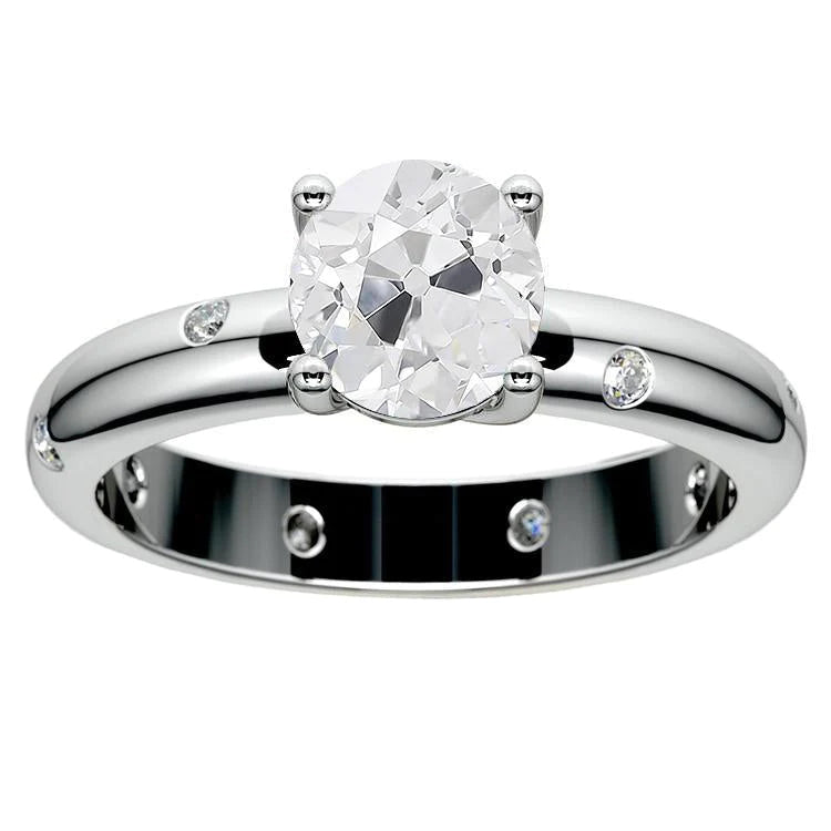 Gypsy Old Miner Real Engagement Ring With Accents 3 Ct Gold Flush Set