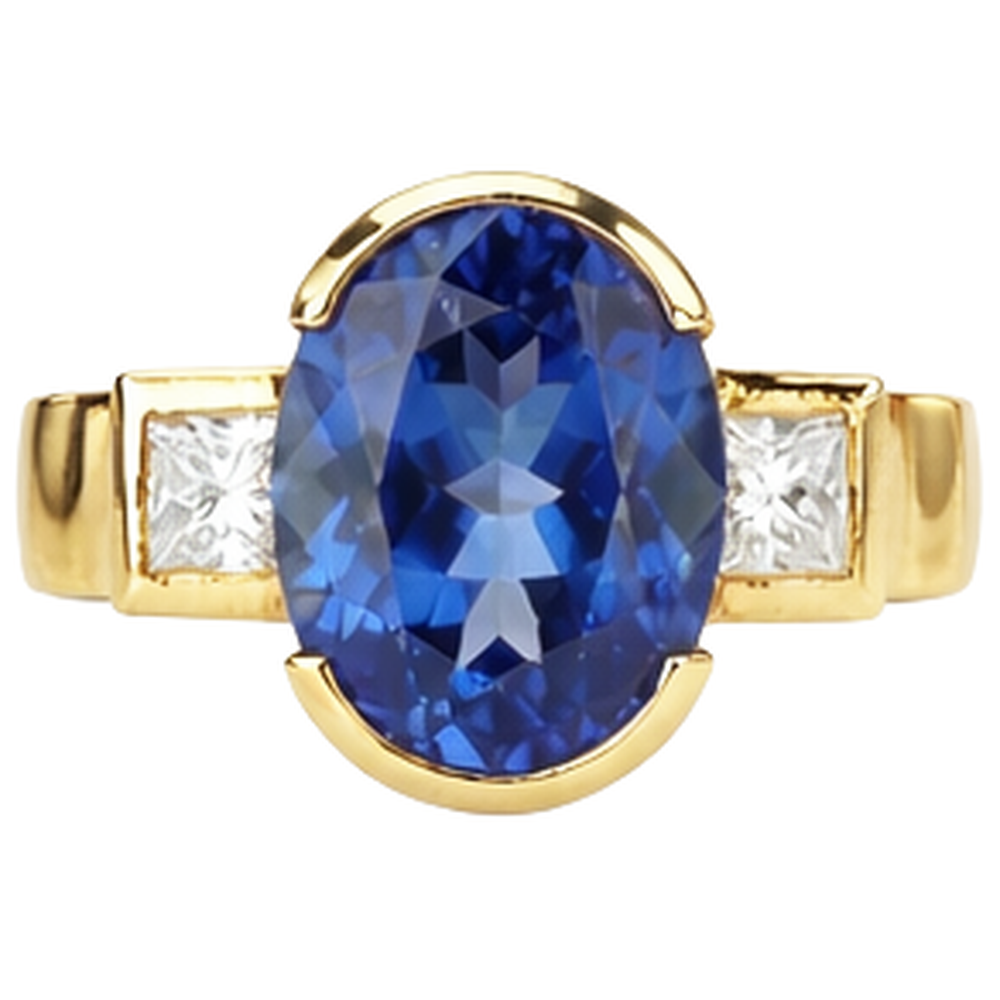 Half Bezel 2.10 Carat Tanzanite And Natural Earth Mined Diamond ( Not Lab Grown ) s 3-Stone Ring Gemstone