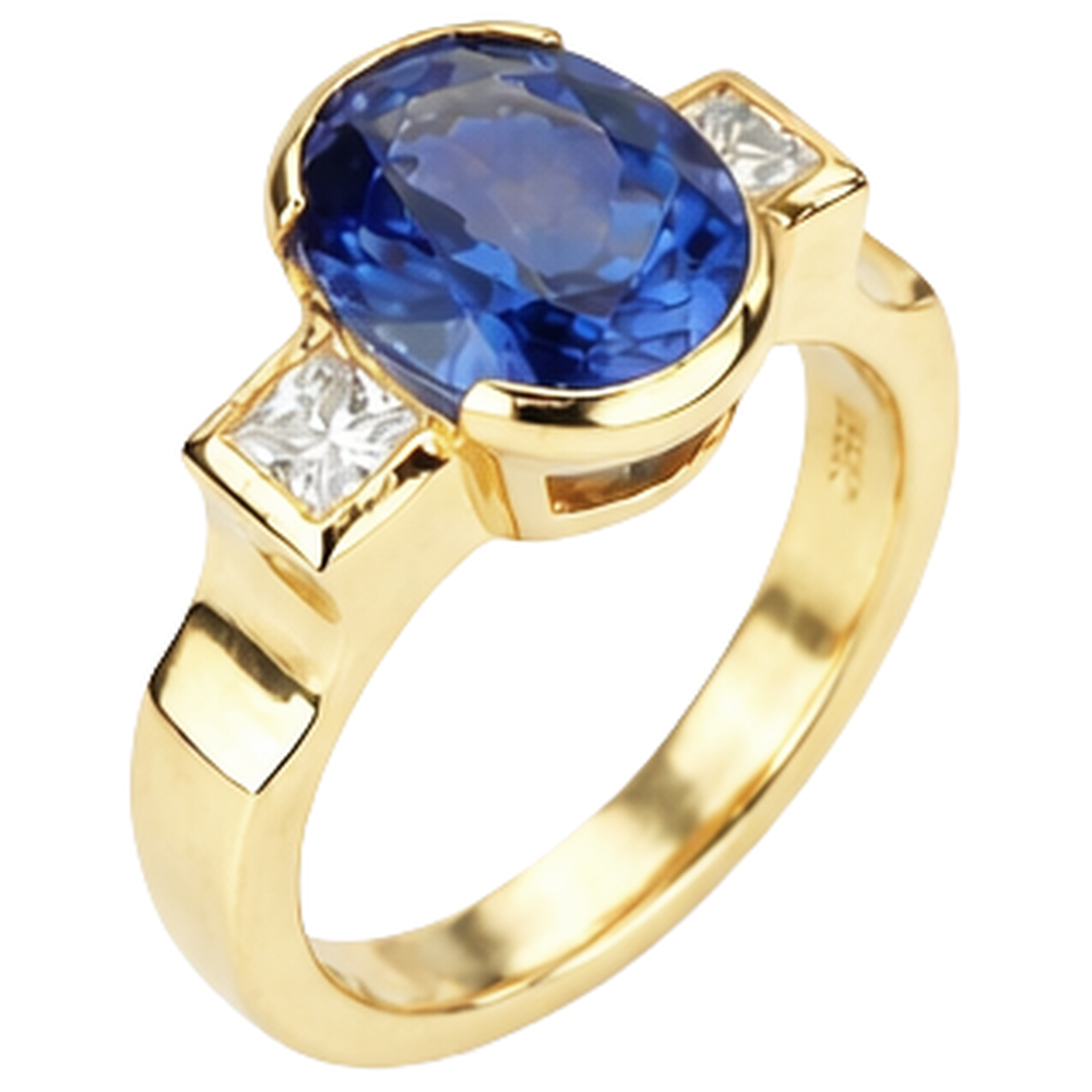 Half Bezel 2.10 Carat Tanzanite And Natural Earth Mined Diamond ( Not Lab Grown ) s 3-Stone Ring Gemstone