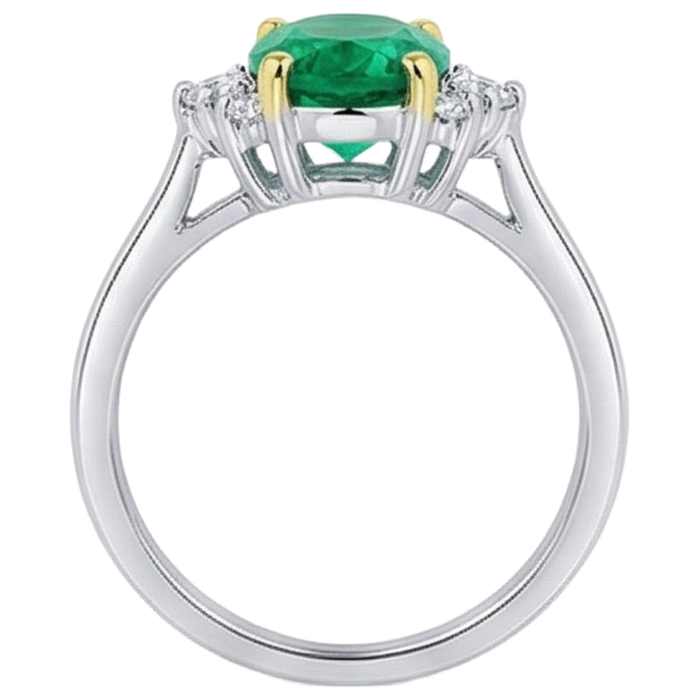 Earth-Mined Emerald Gemstone Ring 2.50 ct 14 Karat Two Tone Gold – top view