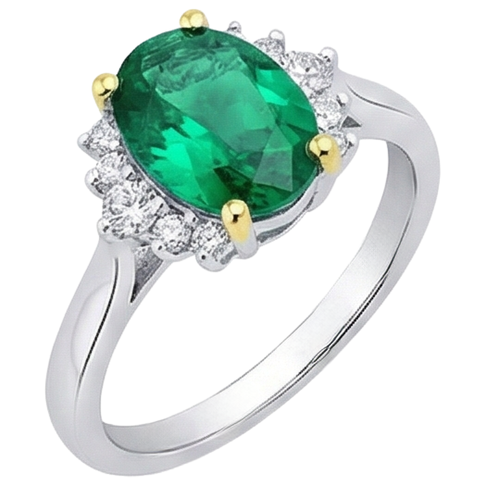Emerald Gemstone Ring 2.50-ct 14 Karat Two Tone Gold – angle view