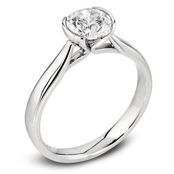 Half Bezel 1.50 Carat Round Real Solitaire Diamond Wedding Ring White Gold