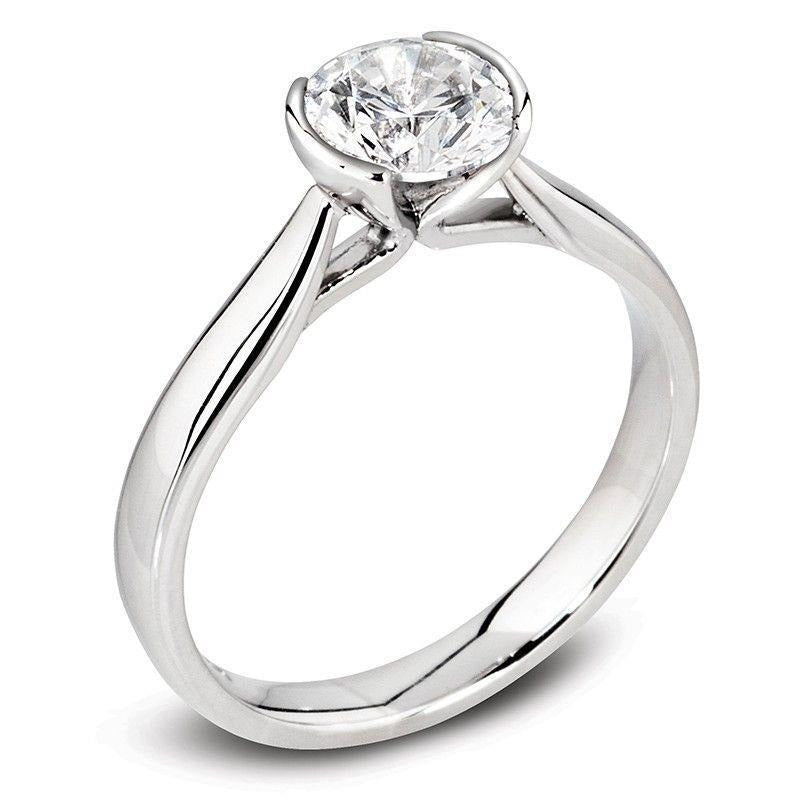 Half Bezel 1.50 Carat Round Real Solitaire Diamond Wedding Ring White Gold - Solitaire Ring-harrychadent.ca