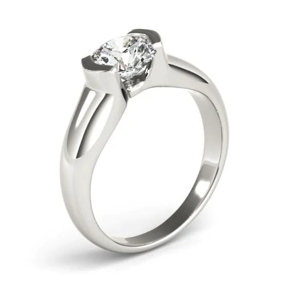 Half Bezel 1 Carat Natural Diamond Solitaire Engagement Ring White Gold 