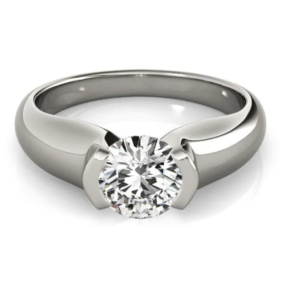 Half Bezel 1 Carat Natural Diamond Solitaire Engagement Ring 14K