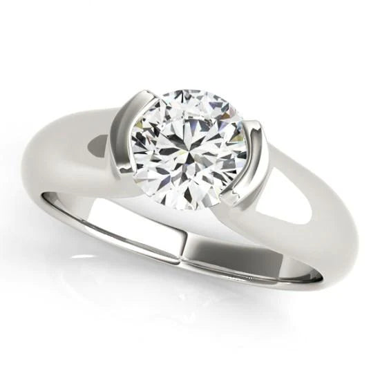 Half Bezel 1 Carat Natural Diamond Solitaire Engagement Ring White Gold 14K