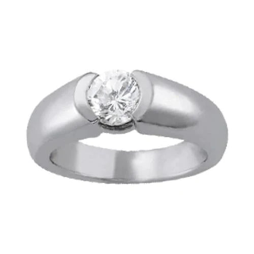 Half Bezel Genuine Diamond Solitaire Ring 0.75 Carats Jewelry