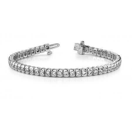 Half Bezel Tennis Bracelet White Gold 14K 5.30 Carats Round Real Diamonds