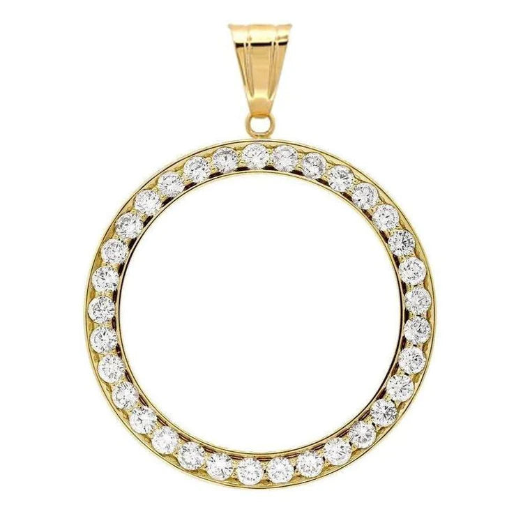 Half Dollar Round Genuine Diamond Bezel Pendant 3 Carats (Coin not included)