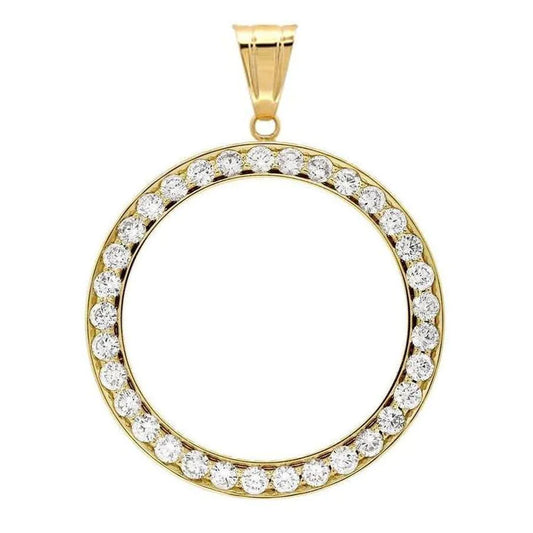 Half Dollar Round Genuine Diamond Bezel Pendant 3 Carats (Coin not included)