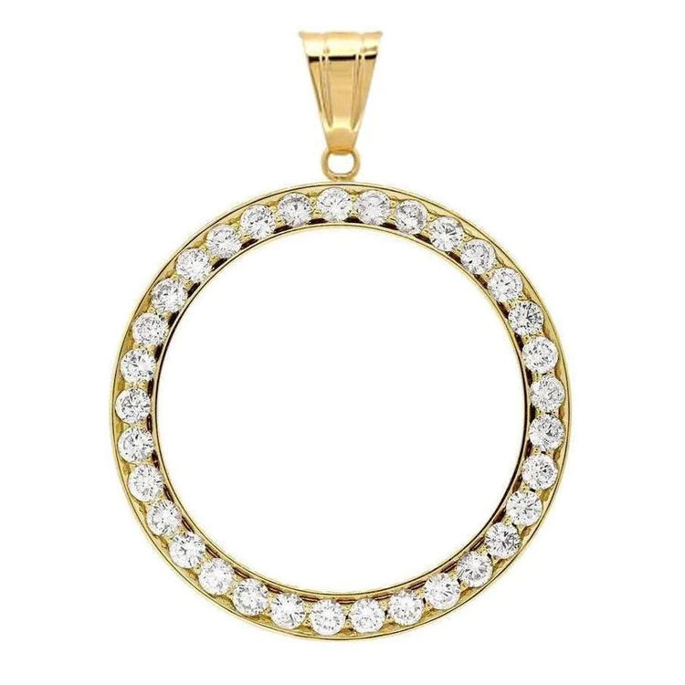 Half Natural Diamond Bezel Dollar Pendant 1 Carat (Coin not included) Gold 14K