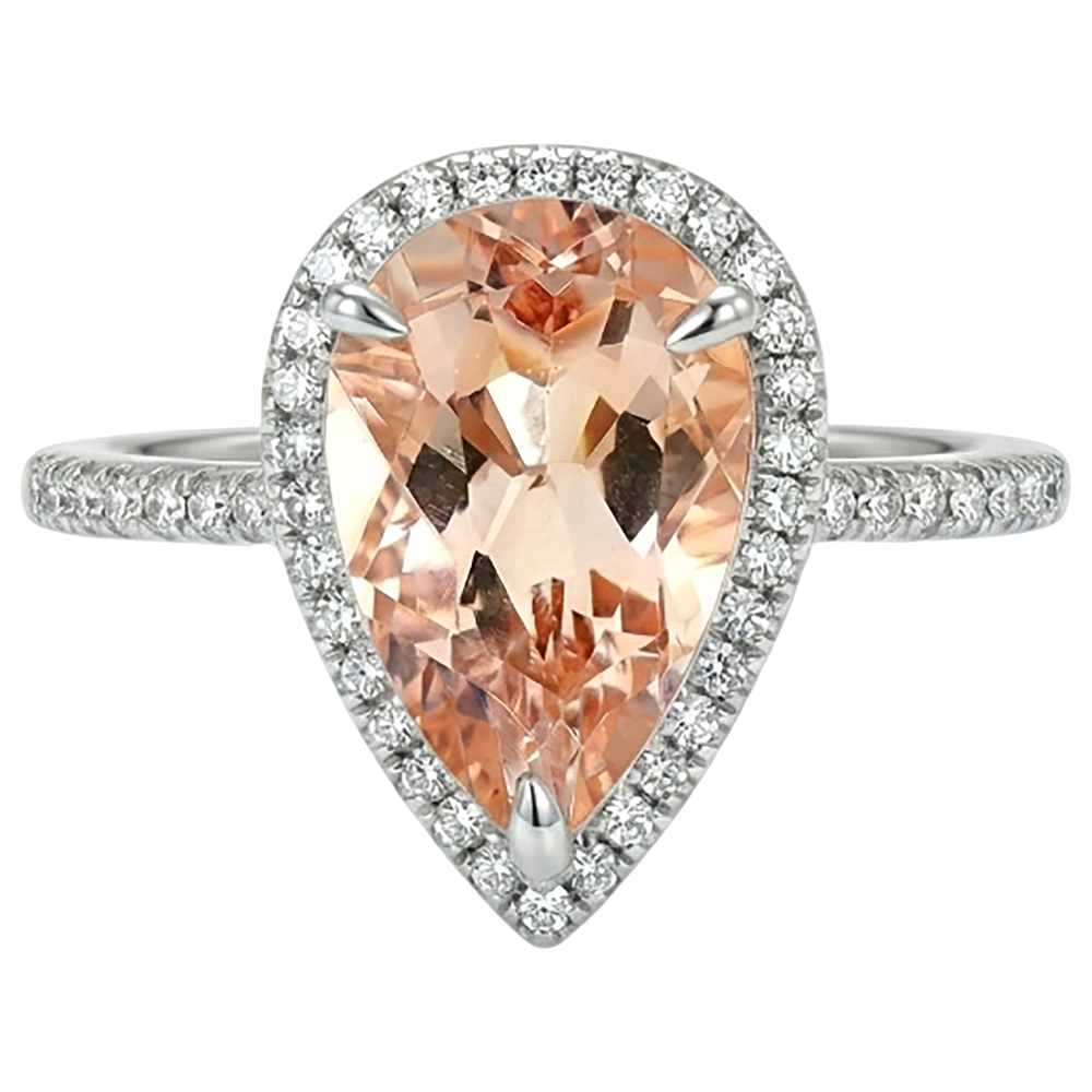 Halo 10 Ct Morganite With Natural Earth Mined Diamond ( Not Lab Grown )s Ring White Gold 14K