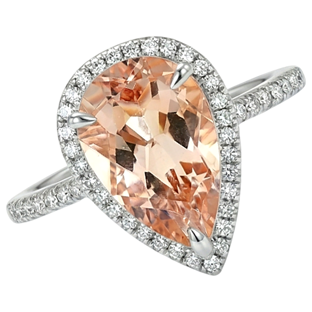 Halo 10 Ct Morganite With Natural Earth Mined Diamond ( Not Lab Grown )s Ring White Gold 14K