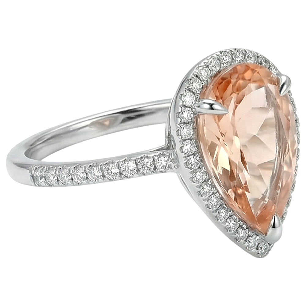 Halo 10 Ct Morganite With Natural Earth Mined Diamond ( Not Lab Grown )s Ring White Gold 14K