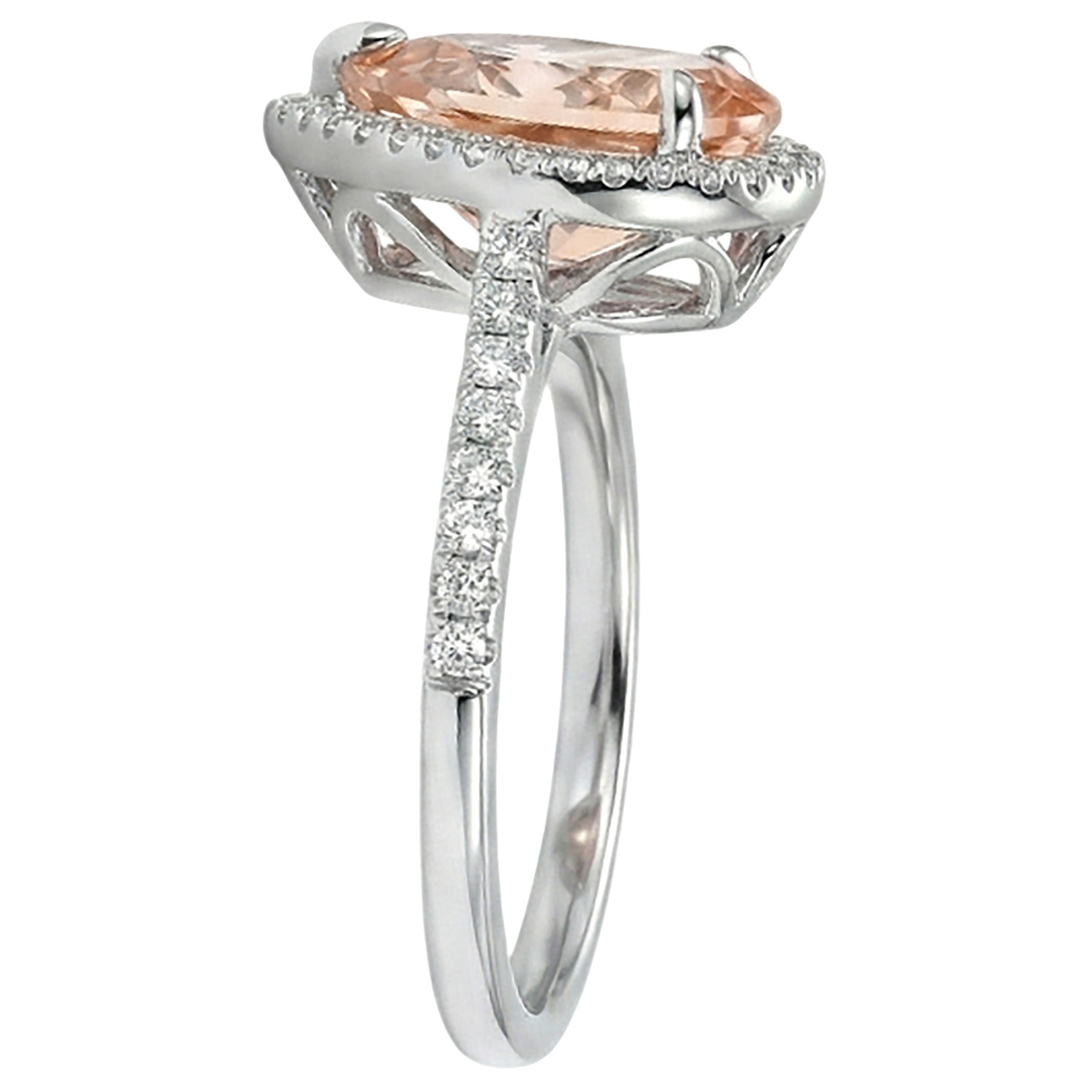 Halo 10 Ct Morganite With Natural Earth Mined Diamond ( Not Lab Grown )s Ring White Gold 14K