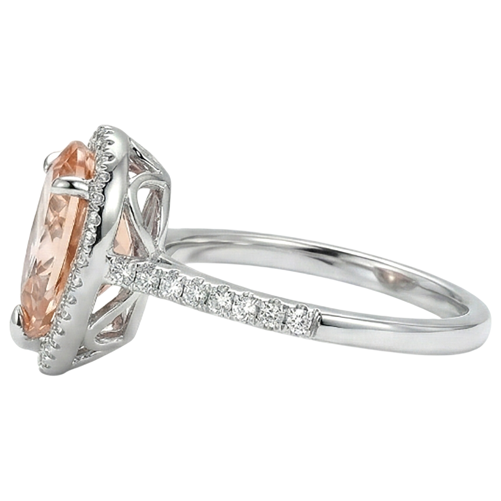 Halo 10 Ct Morganite With Natural Earth Mined Diamond ( Not Lab Grown )s Ring White Gold 14K