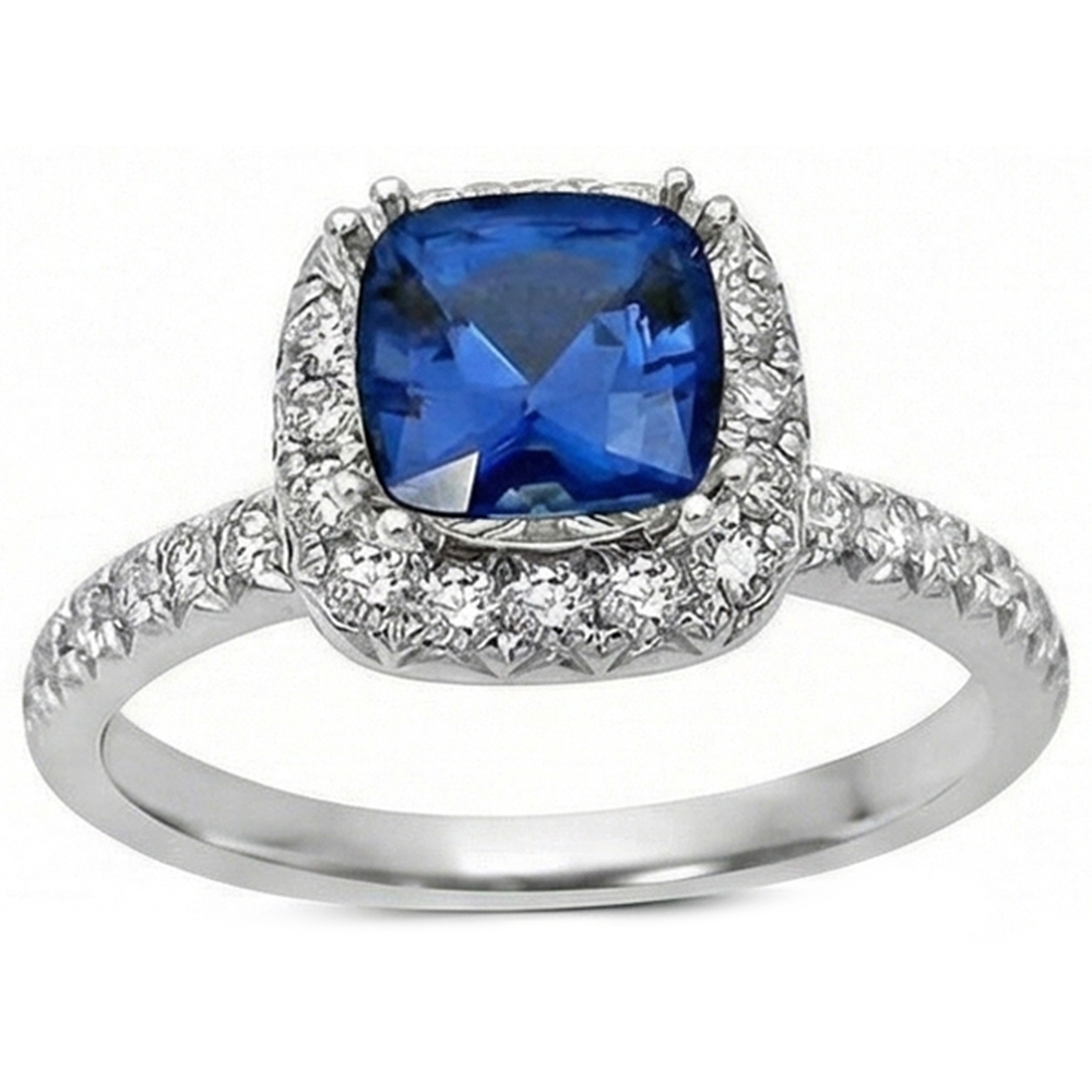 Halo 3.90 Ct Sri Lanka Sapphire Natural Earth Mined Diamond ( Not Lab Grown )s Wedding Ring White Gold