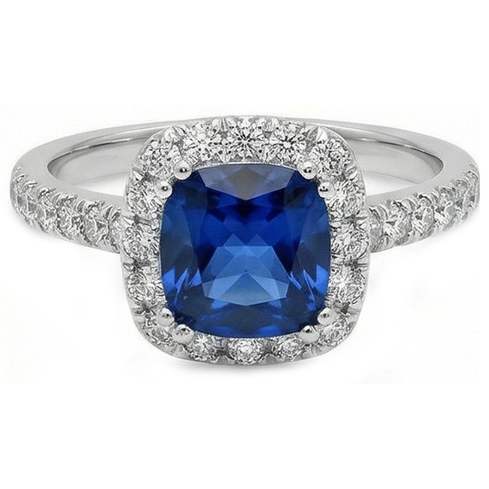 Halo 3.90 Ct Sri Lanka Sapphire Natural Earth Mined Diamond ( Not Lab Grown )s Wedding Ring White Gold