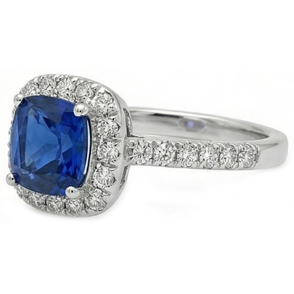Halo 3.90 Ct Sri Lanka Sapphire Natural Earth Mined Diamond ( Not Lab Grown )s Wedding Ring White Gold