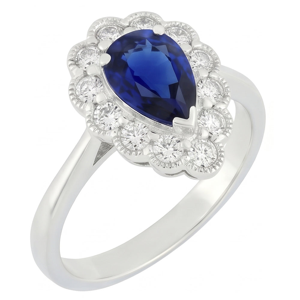 Halo Anniversary Ring Antique Style Blue Sapphire Gemstone 3.50 Carats