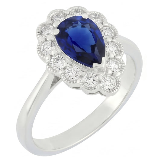 Halo Anniversary Ring Antique Style Blue Sapphire Gemstone 3.50 Carats