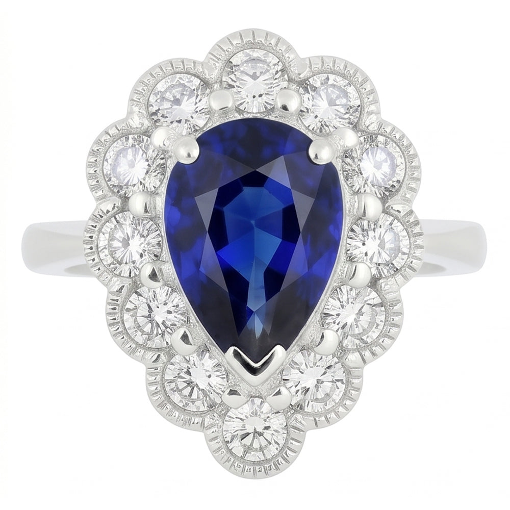 Halo Anniversary Ring Antique Style Blue Sapphire Gemstone 3.50 Carats