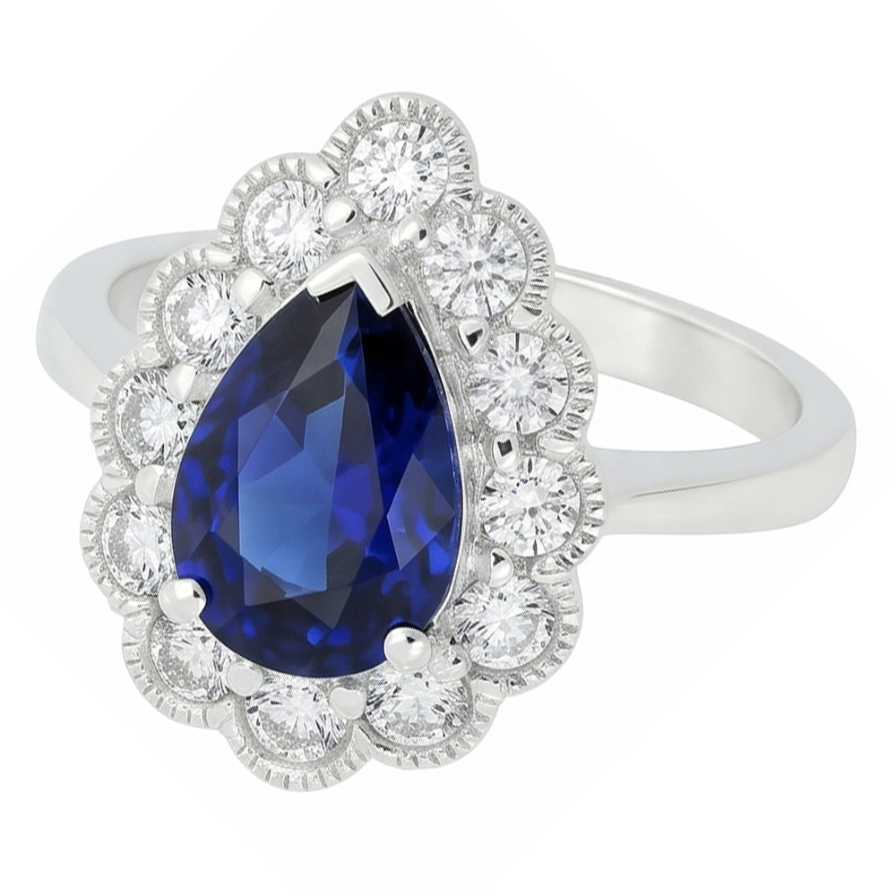 Halo Anniversary Ring Antique Style Blue Sapphire Gemstone 3.50 Carats