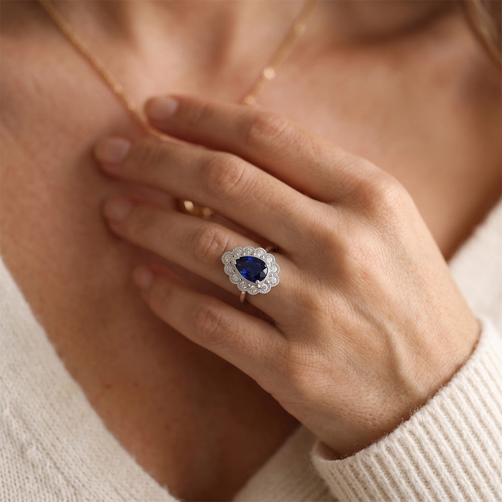 Halo Anniversary Ring Antique Style Blue Sapphire Gemstone 3.50 Carats