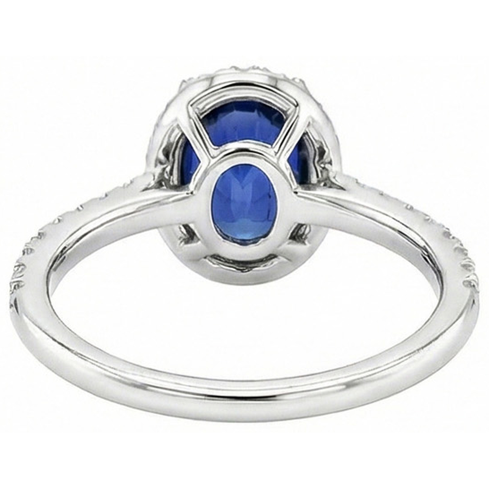 Halo Blue Sapphire And Natural Earth Mined Diamond ( Not Lab Grown )  Engagement Ring 2.25 Carat Gold 14K