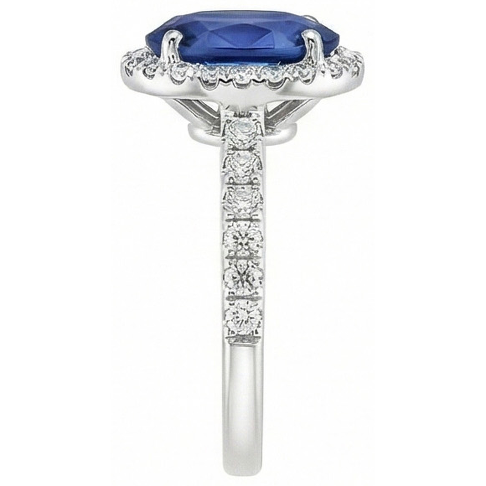 Halo Blue Sapphire And Natural Earth Mined Diamond ( Not Lab Grown )  Engagement Ring 2.25 Carat Gold 14K