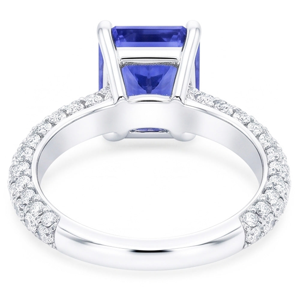 Halo Blue Sapphire Engagement Ring Radiant & Natural Earth Mined Diamond ( Not Lab Grown )s 3.50 Carats