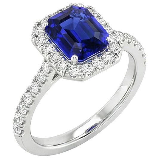 Halo Blue Sapphire Natural Earth Mined Diamond ( Not Lab Grown ) Ring With Accents 10.25 Carats