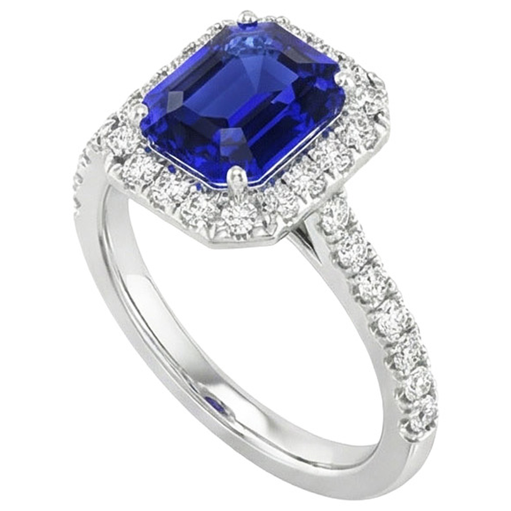 Halo Blue Sapphire Natural Earth Mined Diamond ( Not Lab Grown ) Ring With Accents 10.25 Carats