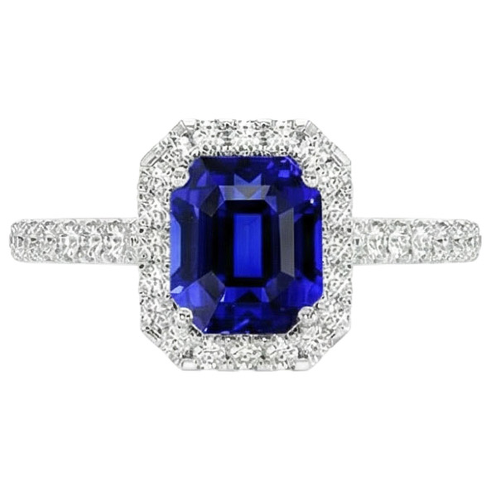 Halo Blue Sapphire Natural Earth Mined Diamond ( Not Lab Grown ) Ring With Accents 10.25 Carats