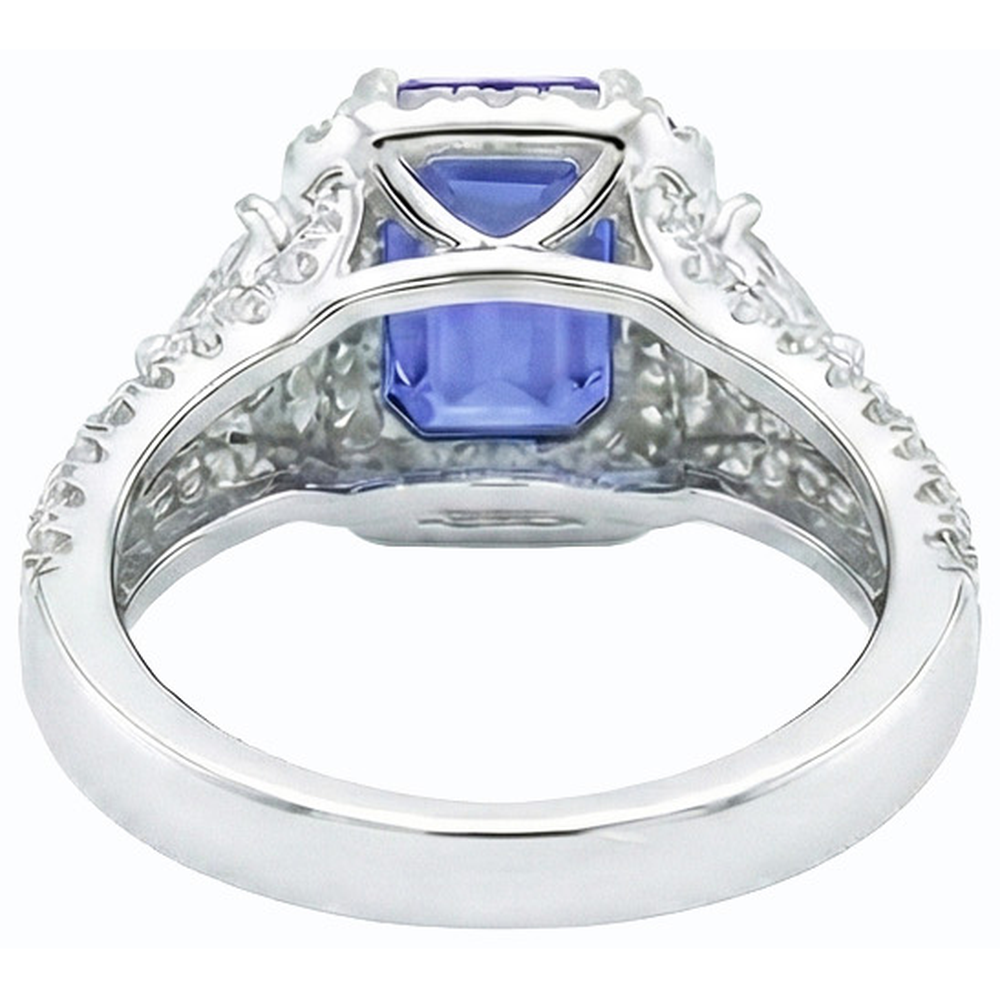 Halo Blue Sapphire Ring 3 Stone Style Emerald & Natural Earth Mined Diamond ( Not Lab Grown )s 3.50 Carats