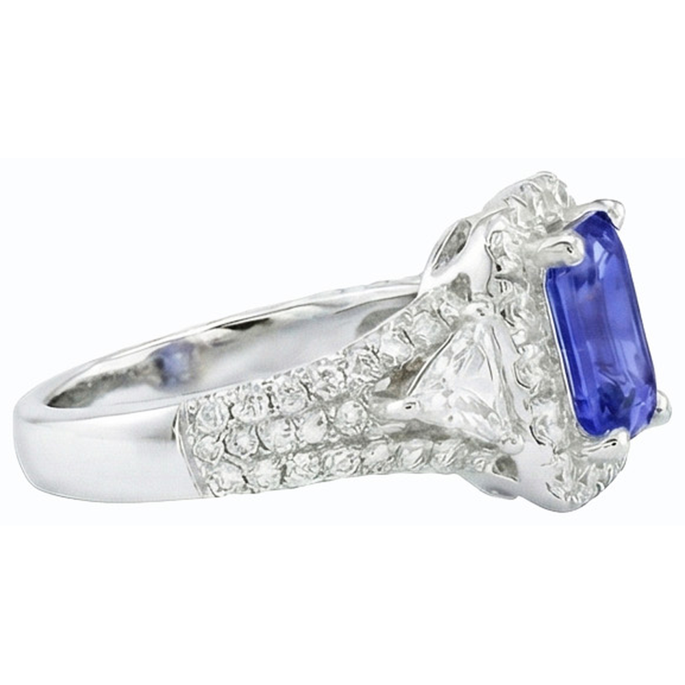Halo Blue Sapphire Ring 3 Stone Style Emerald & Natural Earth Mined Diamond ( Not Lab Grown )s 3.50 Carats