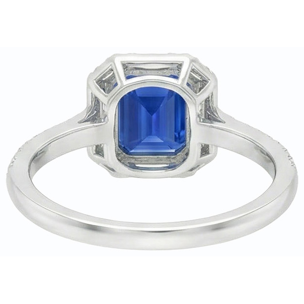 Halo Blue Sapphire Ring Baguette & Round Natural Earth Mined Diamond ( Not Lab Grown ) Jewelry 3 Carats