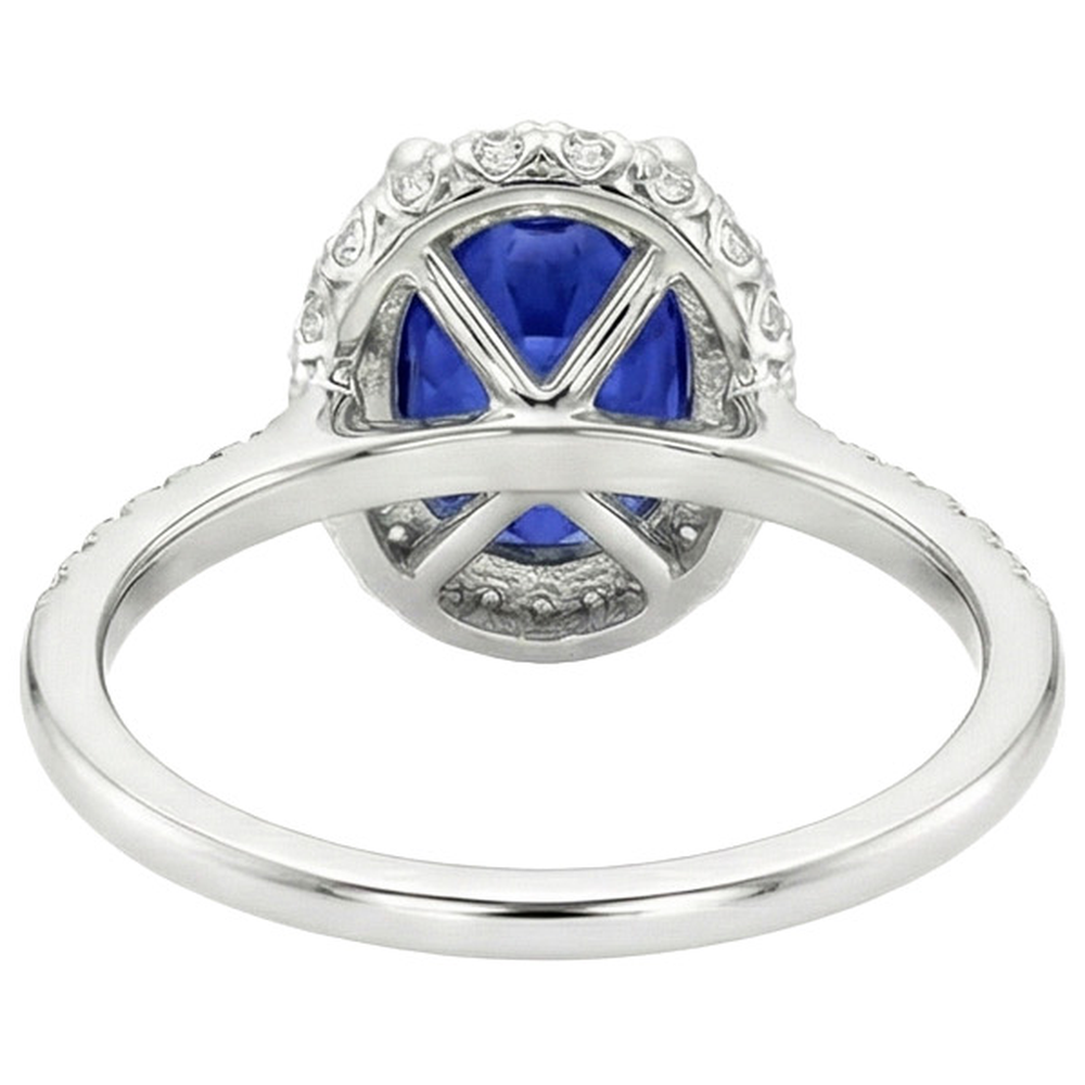 Halo Blue Sapphire Ring Oval Cut & Pave Set Natural Earth Mined Diamond ( Not Lab Grown )s 3.75 Carats