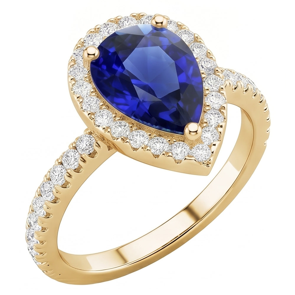 Halo Blue Sapphire Stone Ring & Round Natural Earth Mined Diamond ( Not Lab Grown )s 4.50 Carats