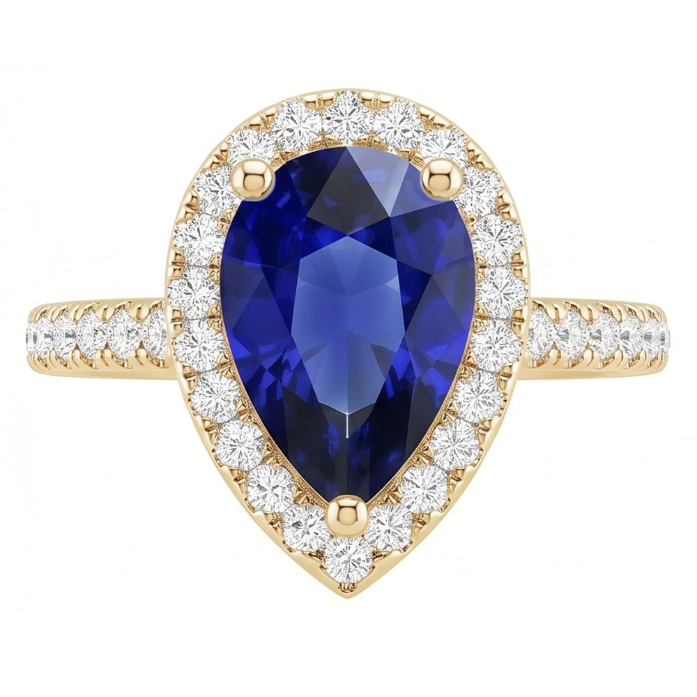 Halo Blue Sapphire Stone Ring & Round Natural Earth Mined Diamond ( Not Lab Grown )s 4.50 Carats