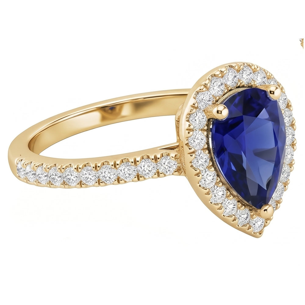 Halo Blue Sapphire Stone Ring & Round Natural Earth Mined Diamond ( Not Lab Grown )s 4.50 Carats