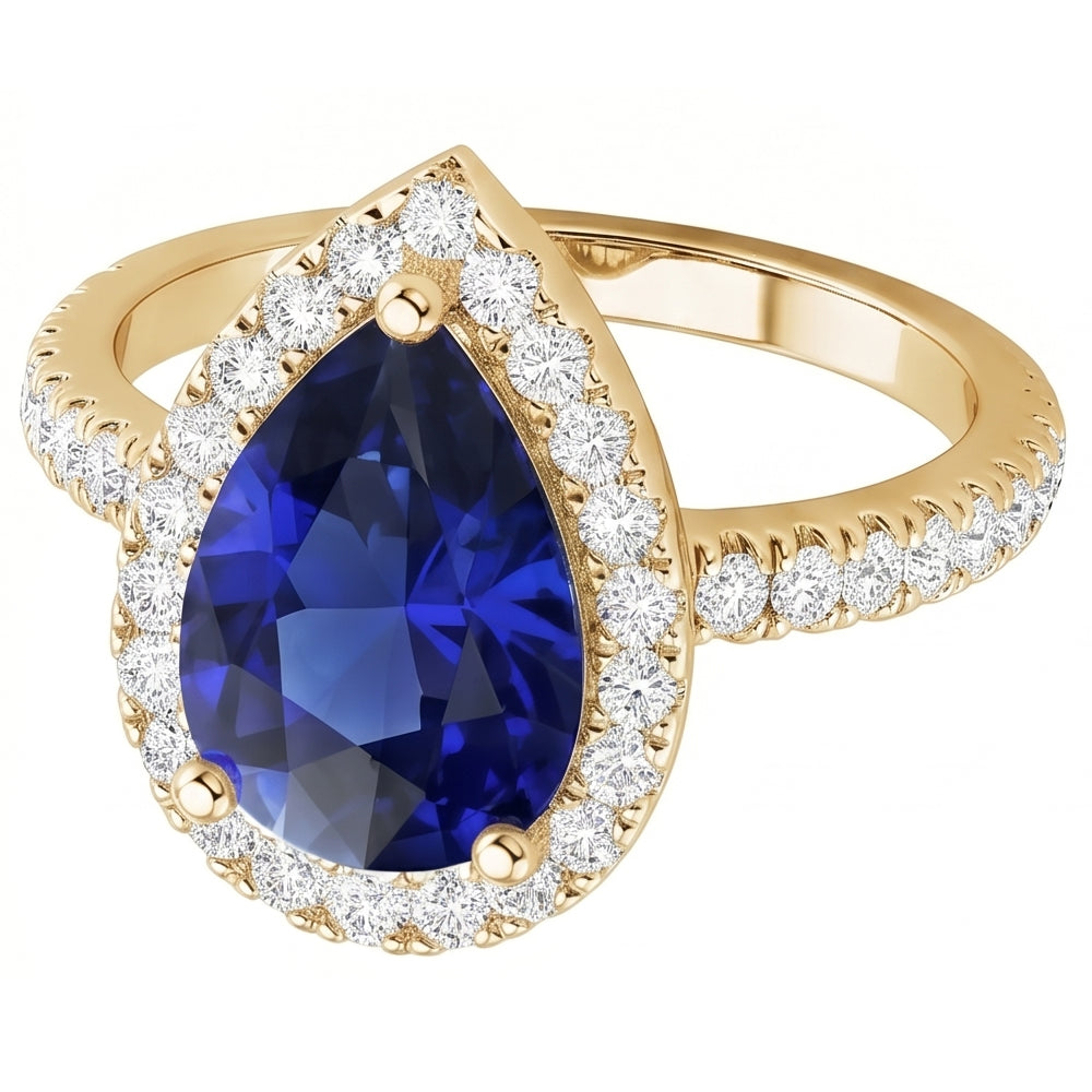 Halo Blue Sapphire Stone Ring & Round Natural Earth Mined Diamond ( Not Lab Grown )s 4.50 Carats