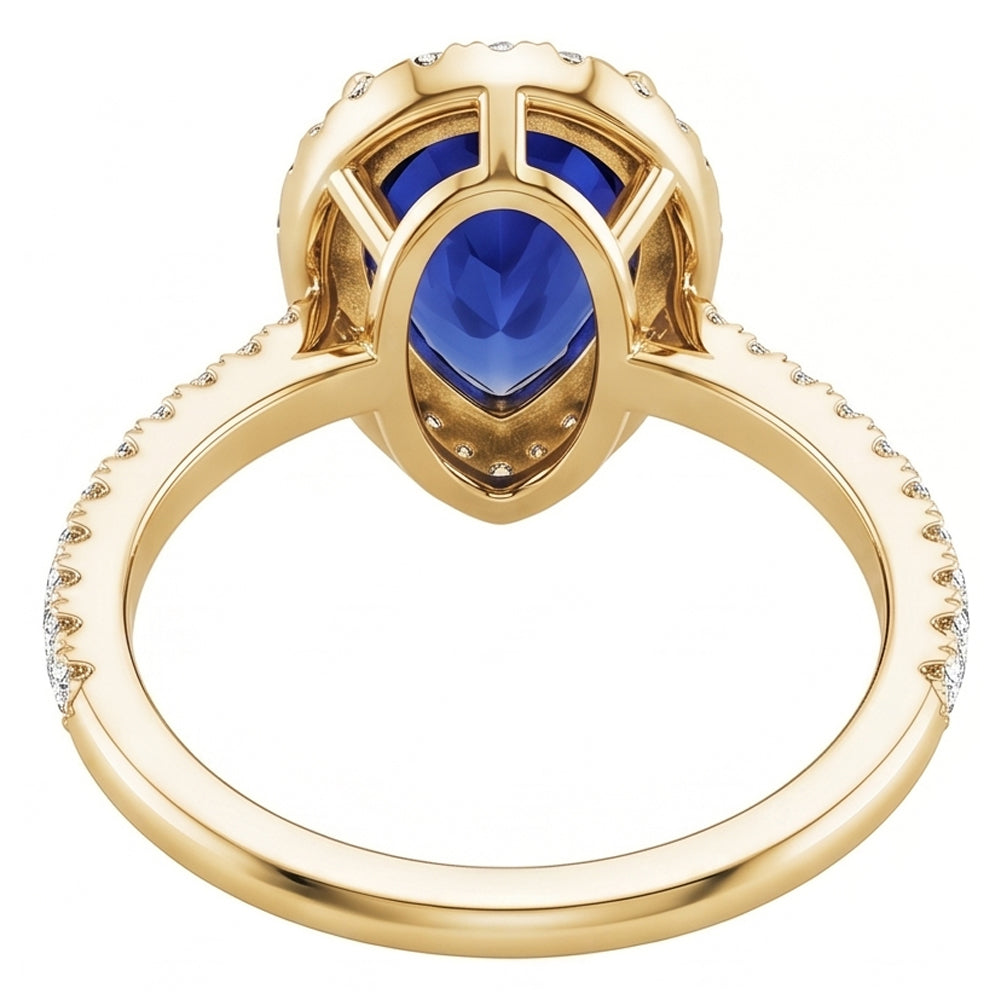 Halo Blue Sapphire Stone Ring & Round Natural Earth Mined Diamond ( Not Lab Grown )s 4.50 Carats